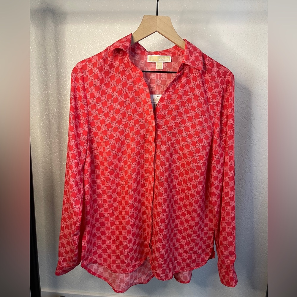 M Sea Coral Michael Kors MK Pattern Blouse MSRP$110